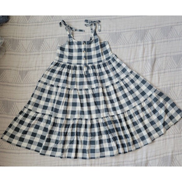 Kate quinn bamboo spaghetti tie prairie slate blue gingham 7y nwt - Picture 1 of 6